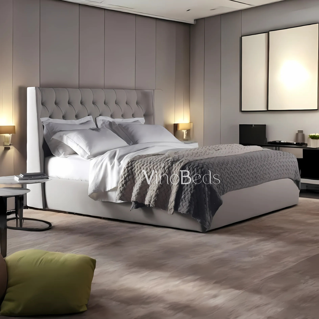 Irina Wing Bed - Luxurious Upholstered Bed with Optional Ottoman Storage